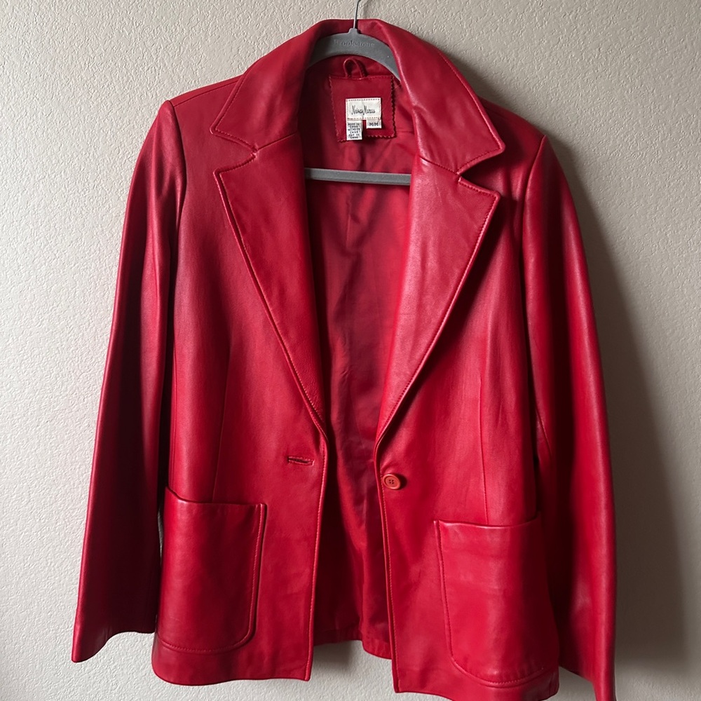 Neiman Marcus Fiery Red Leather Blazer
